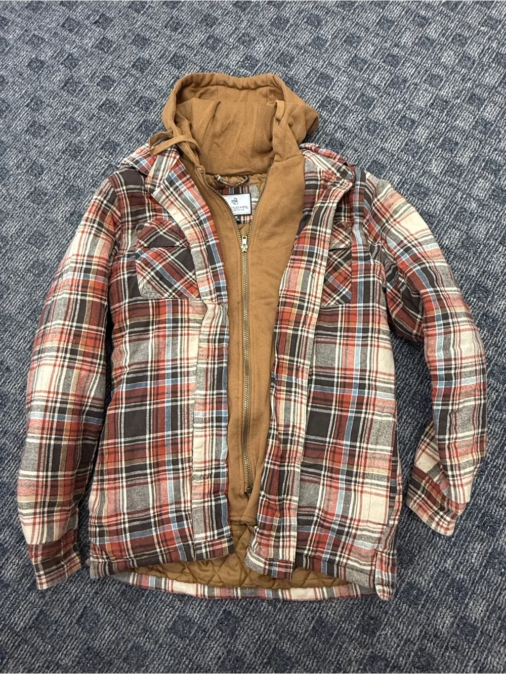 Legendary Whitetails Brown and Red Plaid Hooded Quilted Jacket Sz M